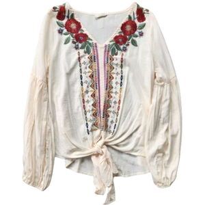 Ruby Jayne Blouse Size M Embroidered Top Peasant Boho Floral Oversized Colorful